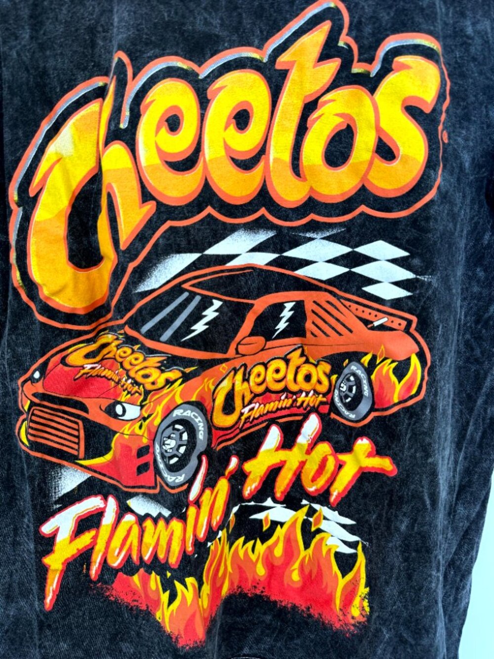 Cheetos Flamin' Hot Racing Graphic T-Shirt Mineral Wash Black Men's Medium M